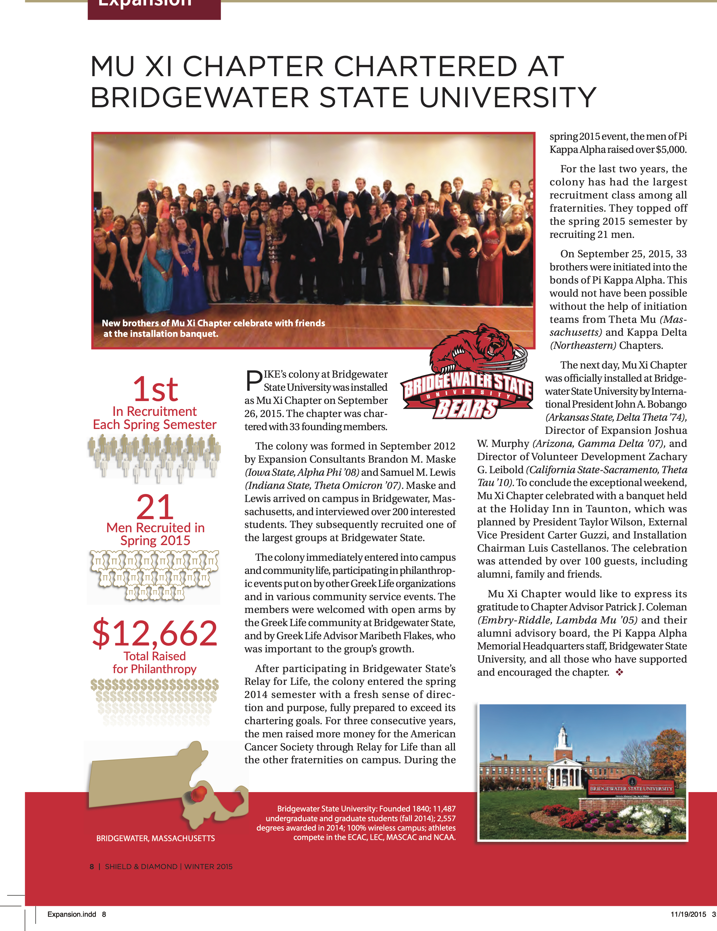 Expansion: Mu Xi Chapter Chartered At Bridgewater State University, Winter 2015